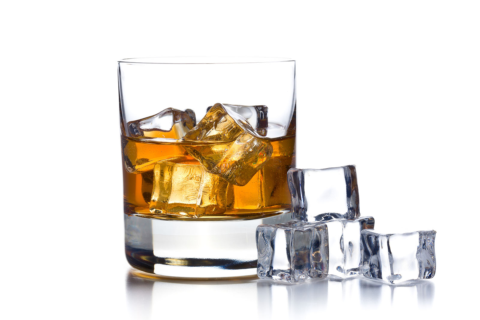 whiskey with ice in glass
